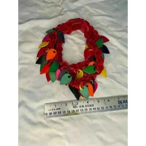 Statement Vtg Retro MOD Red Green Yellow Cluster Necklace - Picture 9 of 10
